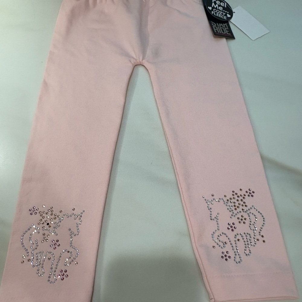 Toddler Pink Leggings/footless fleece tights with Rhinestone Design